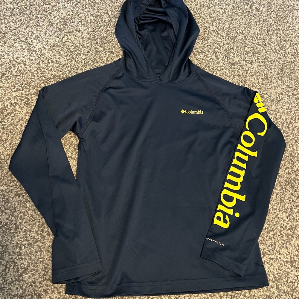 Columbia Dark Blue Boys Long Sleeve W/Hood with Subtle Yellow Tag